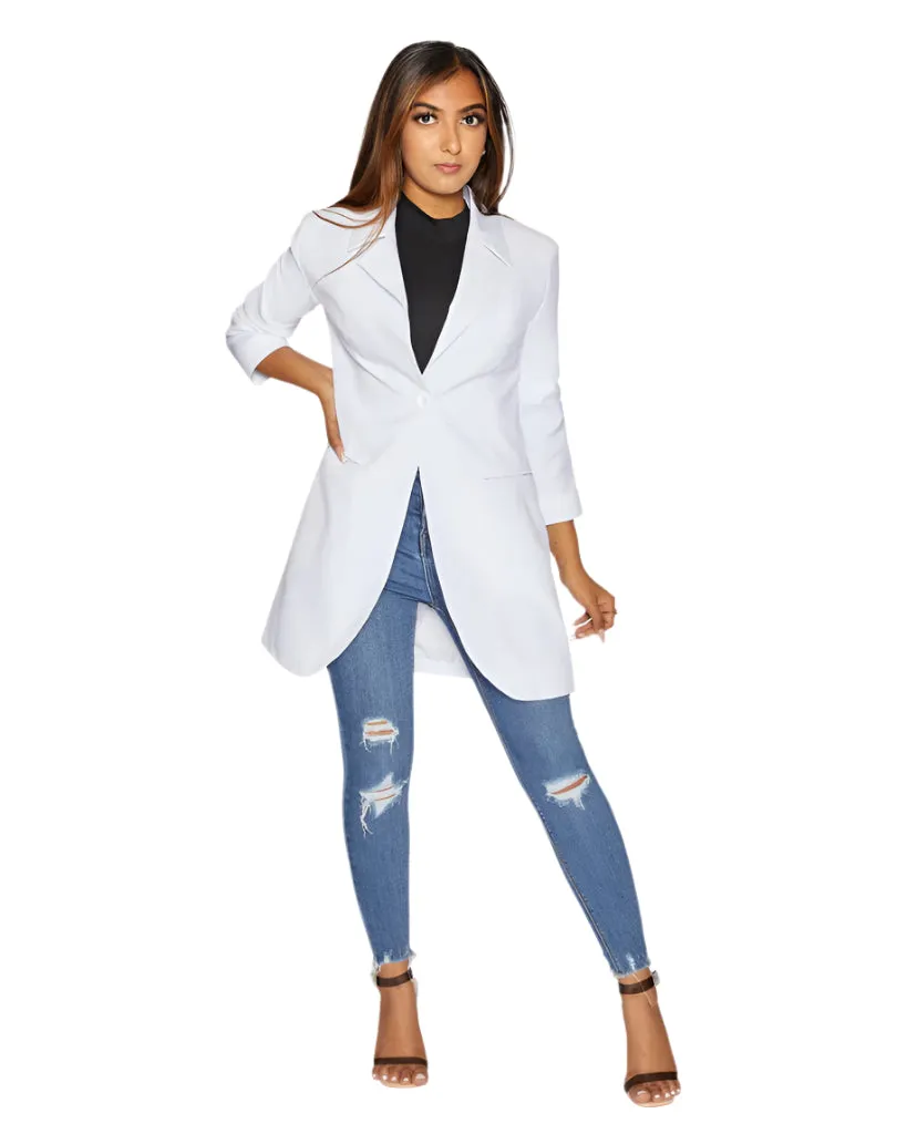 Women's Curved Hem Longline Blazer Jacket