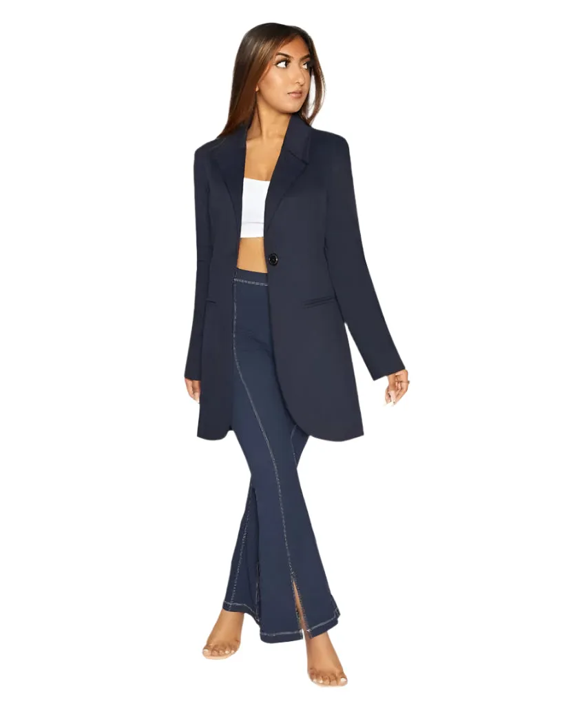 Women's Curved Hem Longline Blazer Jacket