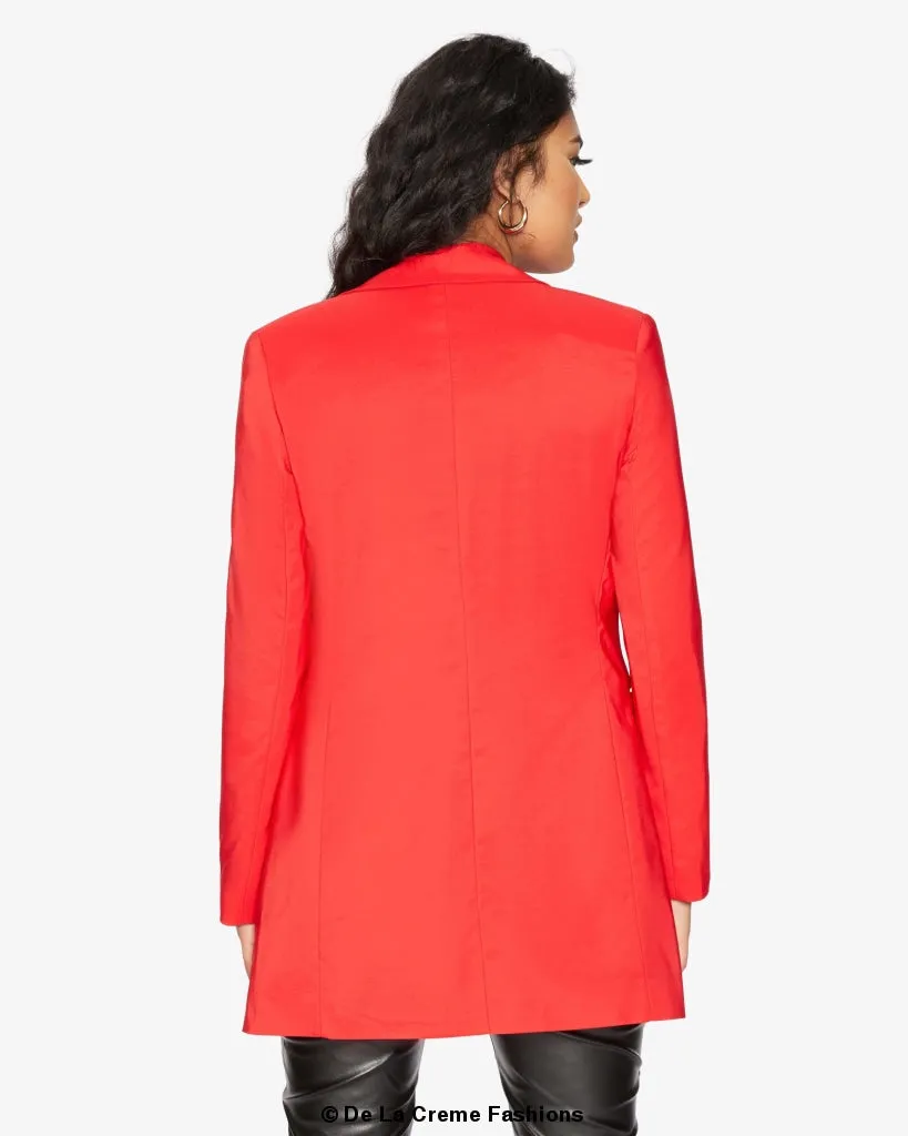 Women's Curved Hem Longline Blazer Jacket