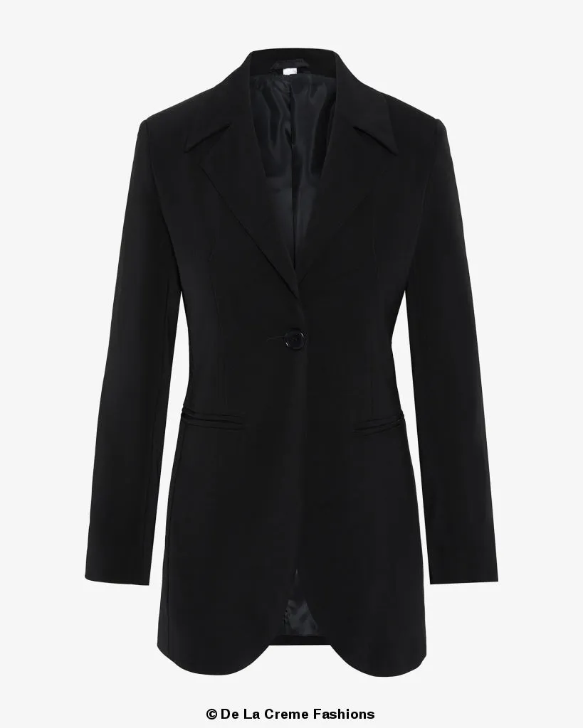 Women's Curved Hem Longline Blazer Jacket