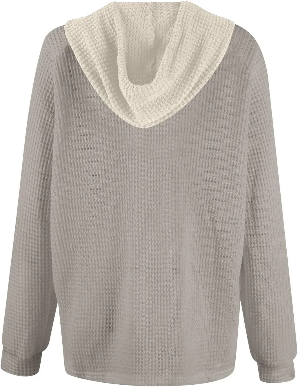 Womens Hoodies Waffle Knit Drawstring Long Sleeve Pullover Casual V Neck Oversized Button Up Sweatshirt Tops