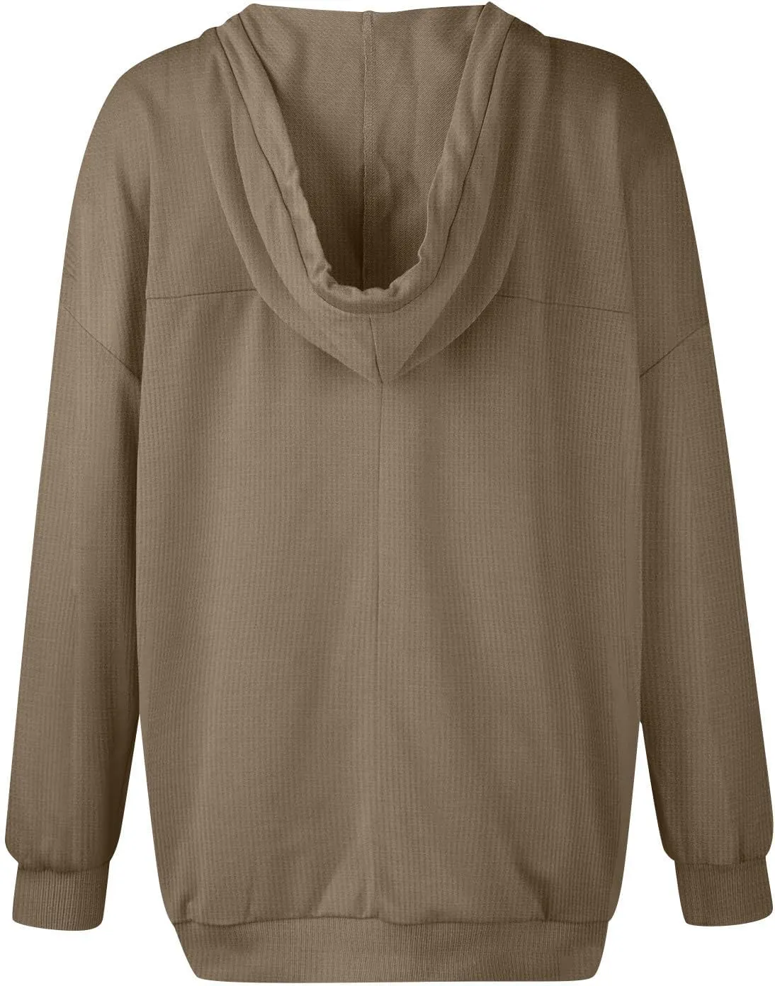 Womens Oversized Sweatshirt V Neck Hoodies Casual Drawstring Hooded Pullover Top Waffle Long Sleeve Workout Tops