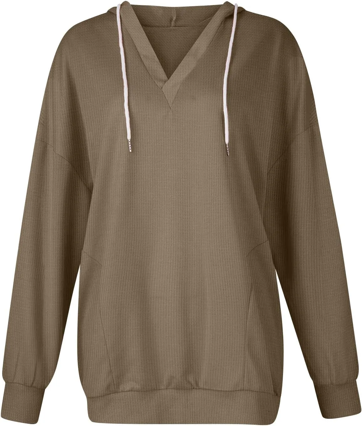 Womens Oversized Sweatshirt V Neck Hoodies Casual Drawstring Hooded Pullover Top Waffle Long Sleeve Workout Tops