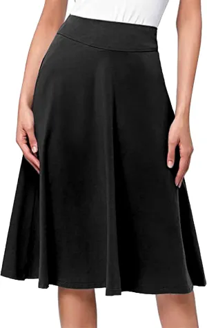 Womens Summer High Waist Midi Skirt Elegant Solid Color A Line Skirt Loose Office Business Flared Skirt