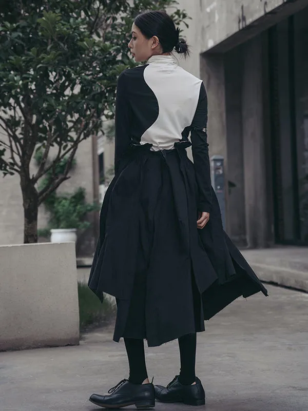 xakxx Urban Skinny Long Sleeves Contrast Color Asymmetric Split-Joint High-Neck T-Shirts Tops
