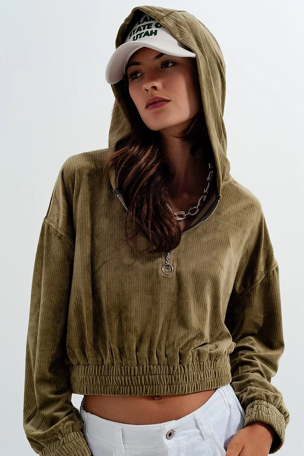 Zip Through Hoodie In Green